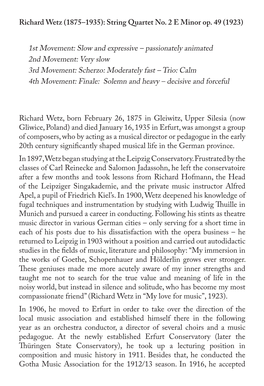 Richard Wetz (1875–1935): String Quartet No. 2 E Minor Op