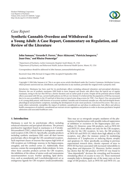 Synthetic Cannabis Overdose and Withdrawal in a Young Adult: a Case Report, Commentary on Regulation, and Review of the Literature