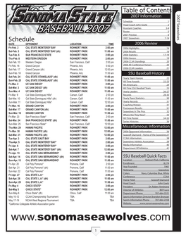 BASEBALL 2007 Roster 5 2007 Preview 6 Schedule 2007 Seawolves 7-14 DATE OPPONENT LOCATION TIME 2006 Review Fri-Feb