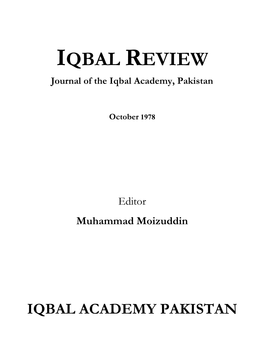 IQBAL REVIEW Journal of the Iqbal Academy, Pakistan