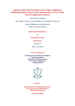 Formulation Development of Stable Ambroxol Hydrochloride Syrup and Comparative Evaluation with Marketed Samples