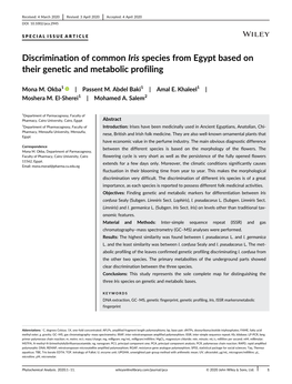 Discrimination of Common Iris Species from Egypt Based on Their Genetic and Metabolic Profiling