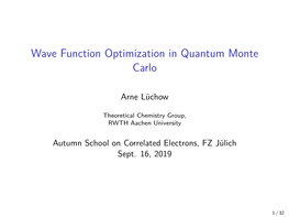 Wave Function Optimization in Quantum Monte Carlo