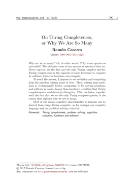 On Turing Completeness, Or Why We Are So Many Ram´Oncasares Orcid: 0000-0003-4973-3128