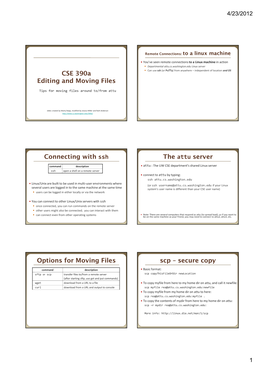 CSE 390A Editing and Moving Files Connecting with Ssh the Attu Server