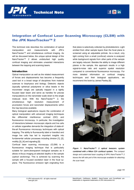 Integration of Confocal Laser Scanning Microscopy (CLSM) with the JPK Nanotracker™ 2