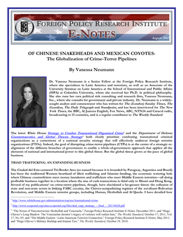 The Globalization of Crime-Terror Pipelines by Vanessa Neumann