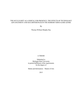 The Oculus Rift As a Portal for Presence: the Effects of Technology Advancement and Sex Differences in the Horror Video Game Genre