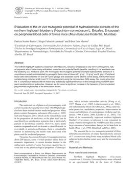 Evaluation of the in Vivo Mutagenic Potential of Hydroalcoholic Extracts of the Northern Highbush Blueberry (Vaccinium Corymbosum L