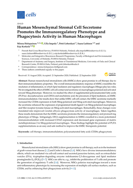 Human Mesenchymal Stromal Cell Secretome Promotes the Immunoregulatory Phenotype and Phagocytosis Activity in Human Macrophages