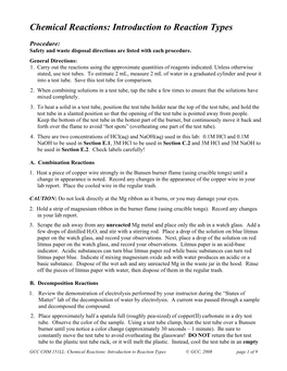 Chemical Reactions: Introduction to Reaction Types