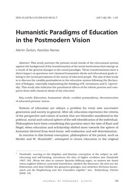 Humanistic Paradigms of Education in the Postmodern Vision