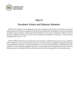 Title 12 Decedents' Estates and Fiduciary Relations