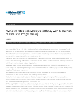 XM Celebrates Bob Marley's Birthday with Marathon of Exclusive Programming