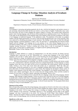 Language Change in Texting: Situation Analysis of Graduate Students