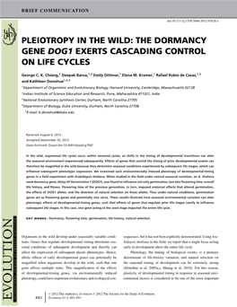 Pleiotropy in the Wild: the Dormancy Gene Dog1 Exerts Cascading Control on Life Cycles