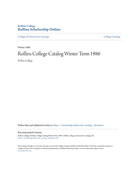 Rollins College Catalog Winter Term 1986 Rollins College