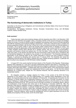 The Functioning of Democratic Institutions in Turkey