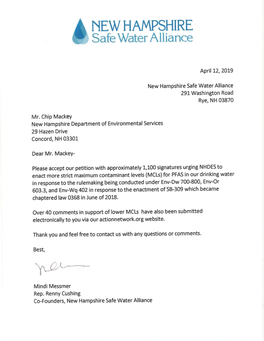 PFAS Rulemaking – Public Comments by NH Safe Water Alliance
