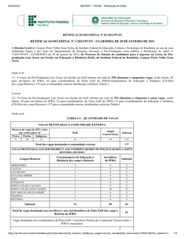 Retificaçao Do Edital Nº 1/2021/Pvzn - Cgab/Ifro, De 28 De Janeiro De 2021