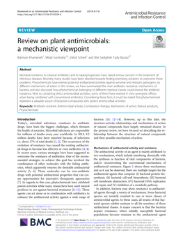 Review on Plant Antimicrobials: a Mechanistic Viewpoint Bahman Khameneh1, Milad Iranshahy2,3, Vahid Soheili1 and Bibi Sedigheh Fazly Bazzaz3*