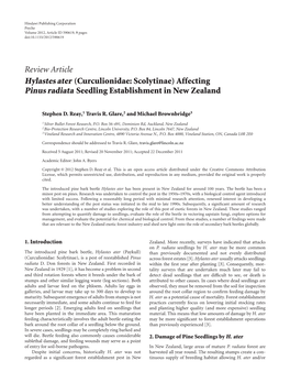 Hylastes Ater (Curculionidae: Scolytinae) Affecting Pinus Radiata Seedling Establishment in New Zealand