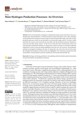 Hydrogen Production Processes: an Overview