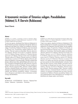 A Taxonomic Revision of Timonius Subgen. Pseudobobea (Valeton) S