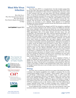 West Nile Virus Infection Lineages by Including Koutango Virus, a Related Virus That America