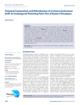 Chemical Composition and Ethnobotany of Livistona Jenkinsiana Griff: an Endangered Thatching Palm Tree of Eastern Himalayas