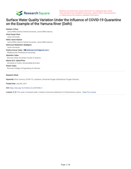 Surface Water Quality Variation Under the in Uence of COVID-19