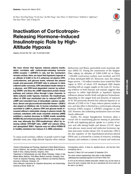 Inactivation of Corticotropin- Releasing Hormone–Induced Insulinotropic Role by High- Altitude Hypoxia
