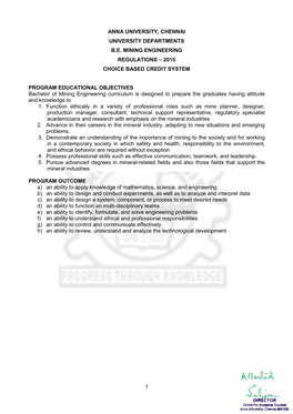 Mining Engineering Regulations – 2015 Choice Based Credit System