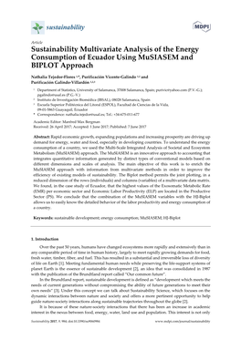 Sustainability Multivariate Analysis of the Energy Consumption of Ecuador Using Musiasem and BIPLOT Approach