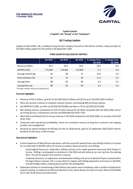 Q3 2020 Trading Update for the Period to 30 September 2020