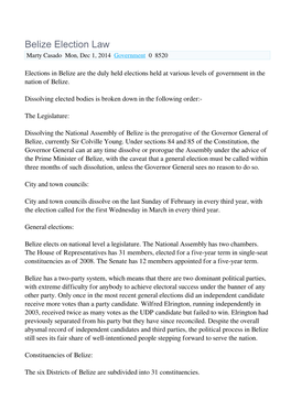 Belize Election Law Marty Casado Mon, Dec 1, 2014 Government 0 8520