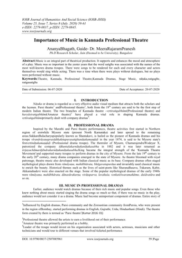 Importance of Music in Kannada Professional Theatre