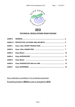 Aa Technical Regulations Road Racing