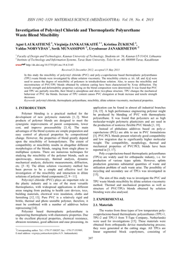 Investigation of Polyvinyl Chloride and Thermoplastic Polyurethane Waste Blend Miscibility