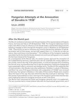 Hungarian Attempts at the Annexation of Slovakia in 1938 (Part II)