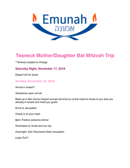 Teaneck Bat Mitzvah Mission Itinerary