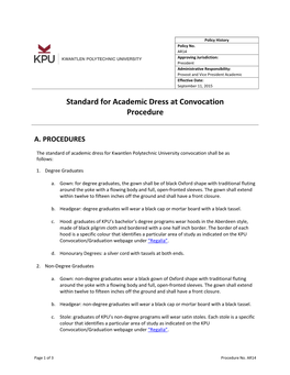 Standard for Academic Dress at Convocation Procedure