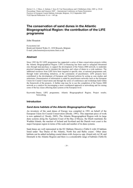 The Conservation of Sand Dunes in the Atlantic Biogeographical Region: the Contribution of the LIFE Programme