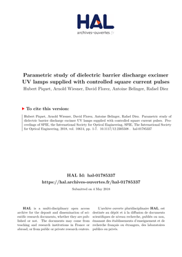 Parametric Study of Dielectric Barrier Discharge Excimer UV Lamps Supplied with Controlled Square Current Pulses