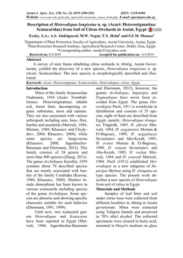 (Acari: Heterostigmatina: Scutacaridae) from Soil of Citrus Orchards in Assiut, Egypt Eraky, S.A.; A.S