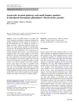 Local-Scale Invasion Pathways and Small Founder Numbers in Introduced Sacramento Pikeminnow (Ptychocheilus Grandis)