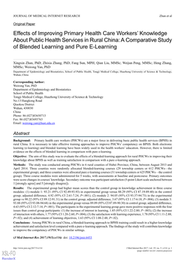 Effects of Improving Primary Health Care Workers' Knowledge About Public Health Services in Rural China: a Comparative Study of Blended Learning and Pure E-Learning
