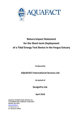 Natura Impact Statement for the Short-Term Deployment of a Tidal Energy Test Device in the Fergus Estuary