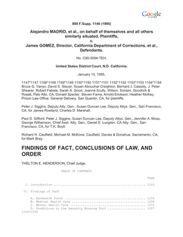 Findings of Fact, Conclusions of Law and Order