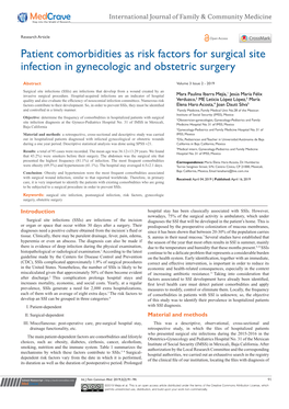 Patient Comorbidities As Risk Factors for Surgical Site Infection in Gynecologic and Obstetric Surgery